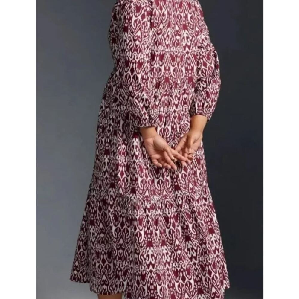 Anthropologie Maeve The Bettina Cotton Shirt Dress Wine White Print Size Small - Picture 3 of 10